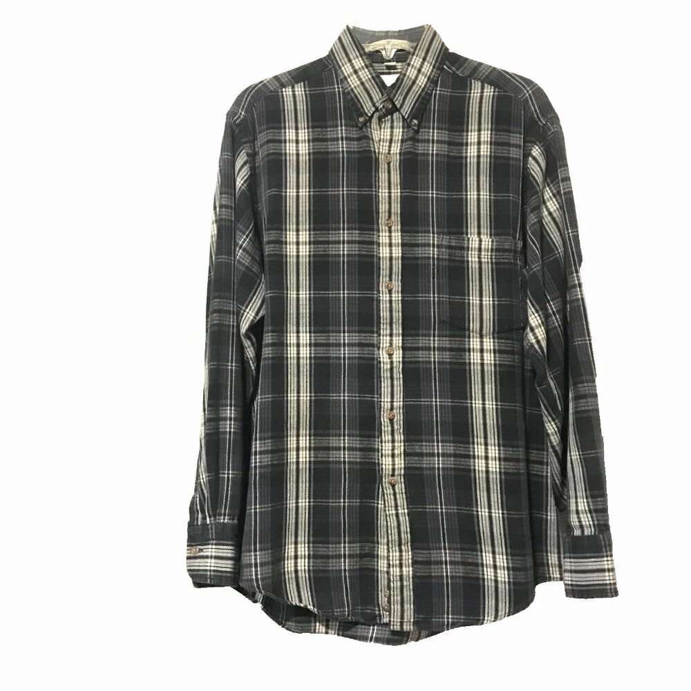 Vintage Geoffrey Beene Plaid Button up Fleece Shirt Purple Black Men's 14 1/2